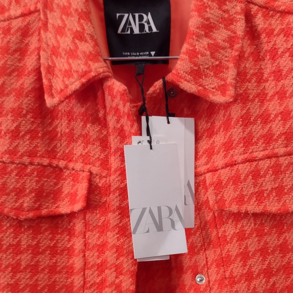 ZARA Hot Burnt Sienna Orange Spring Colour Chanel Vouge  Houndstooth Tweed NWT - Picture 5 of 15